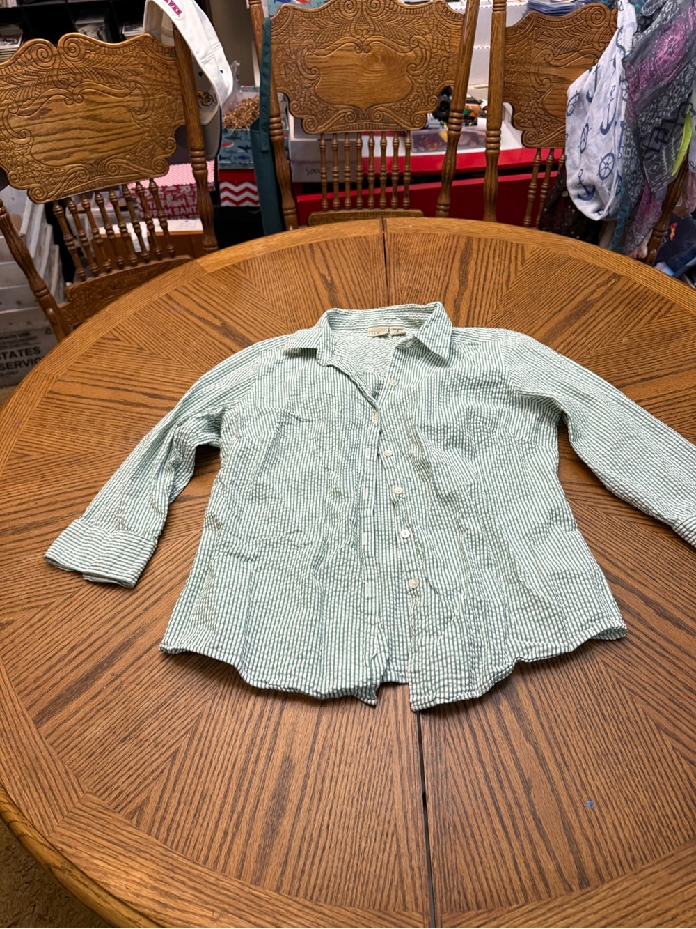 L.L. Bean Mint Green and White Striped Button-Down Shirt